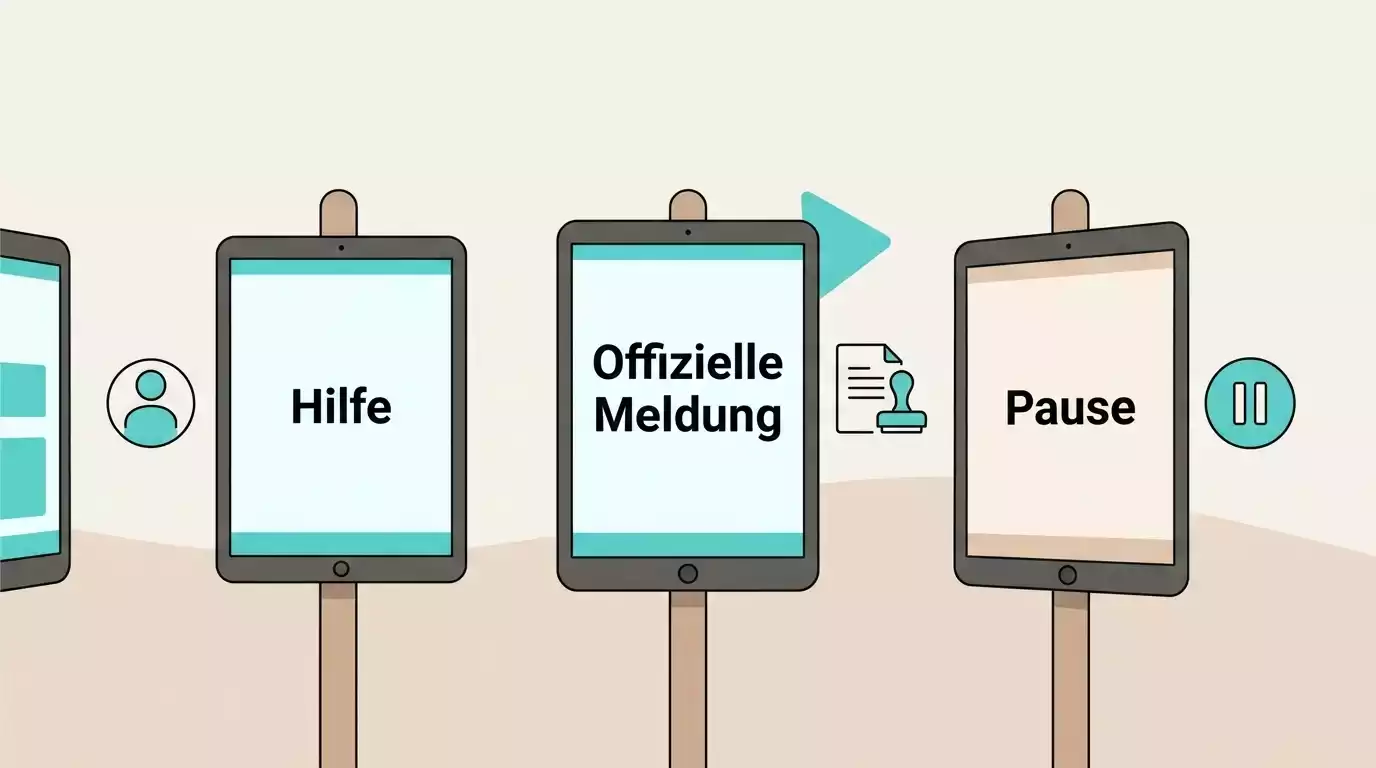 Ruhige Darstellung von Beratungswegen, Hinweisportal und persönlicher Pause